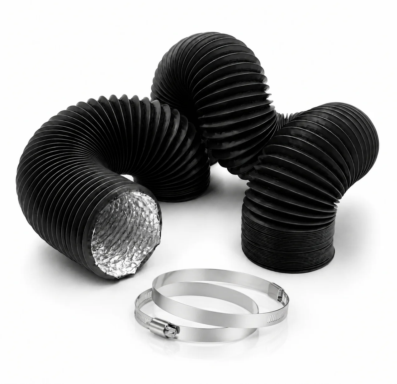 Hon&Guan 3-Layer PVC Flexible Air Duct 75/100/110mm 8M Long Exhaust Vent Pipe With 2 Clamps For Dryer Bathroom HVAC System