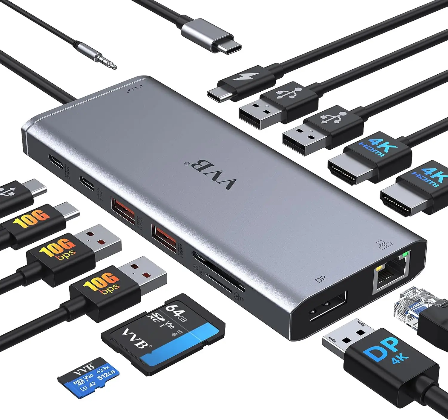 

Многофункциональная док-станция USB-C 14-в-1 с двумя портами HDMI 4K для ноутбуков