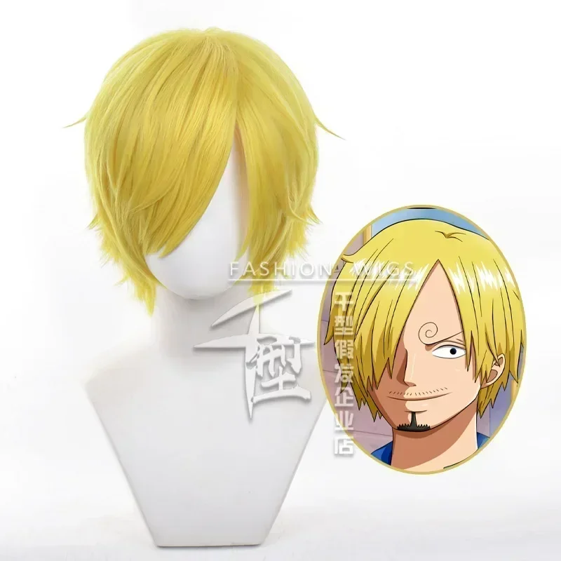 Anime One 1 Piece Sanji Cosplay Wig Blonde Straight Short Vinsmoke Sanji Wig Halloween Wigs