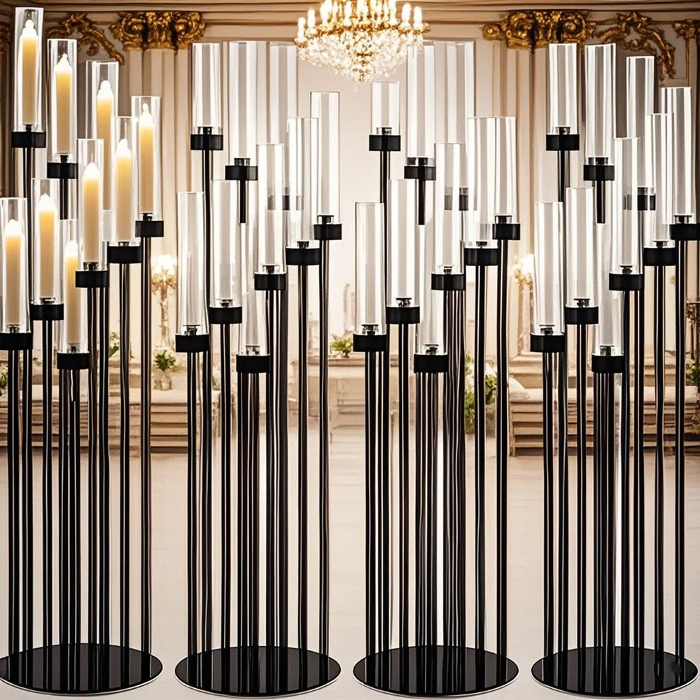 6pcs 46inch  Modern  back iron Candle Wall for Wedding Archpedestal aisle Backdrop New Arrival 9 heads candle back drop  Stand