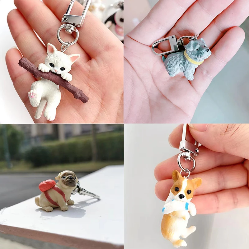 RetroGem Jewelry 1pc Cute 3D Tree Branch Cat Cartoon Puppy Corgi Key Chain for Women Protective Case Headset Tidal Shell Pendant