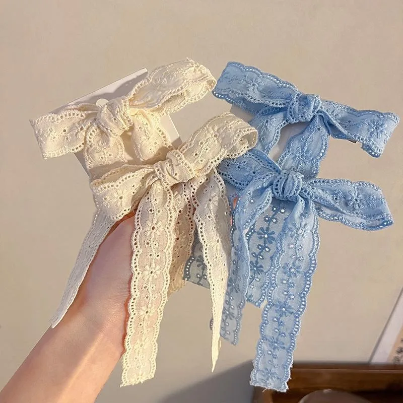 2pcs Bow Streamer Hairpin Lace Travel Clip Headwear Temperament Sweet Girl Hair Accessories