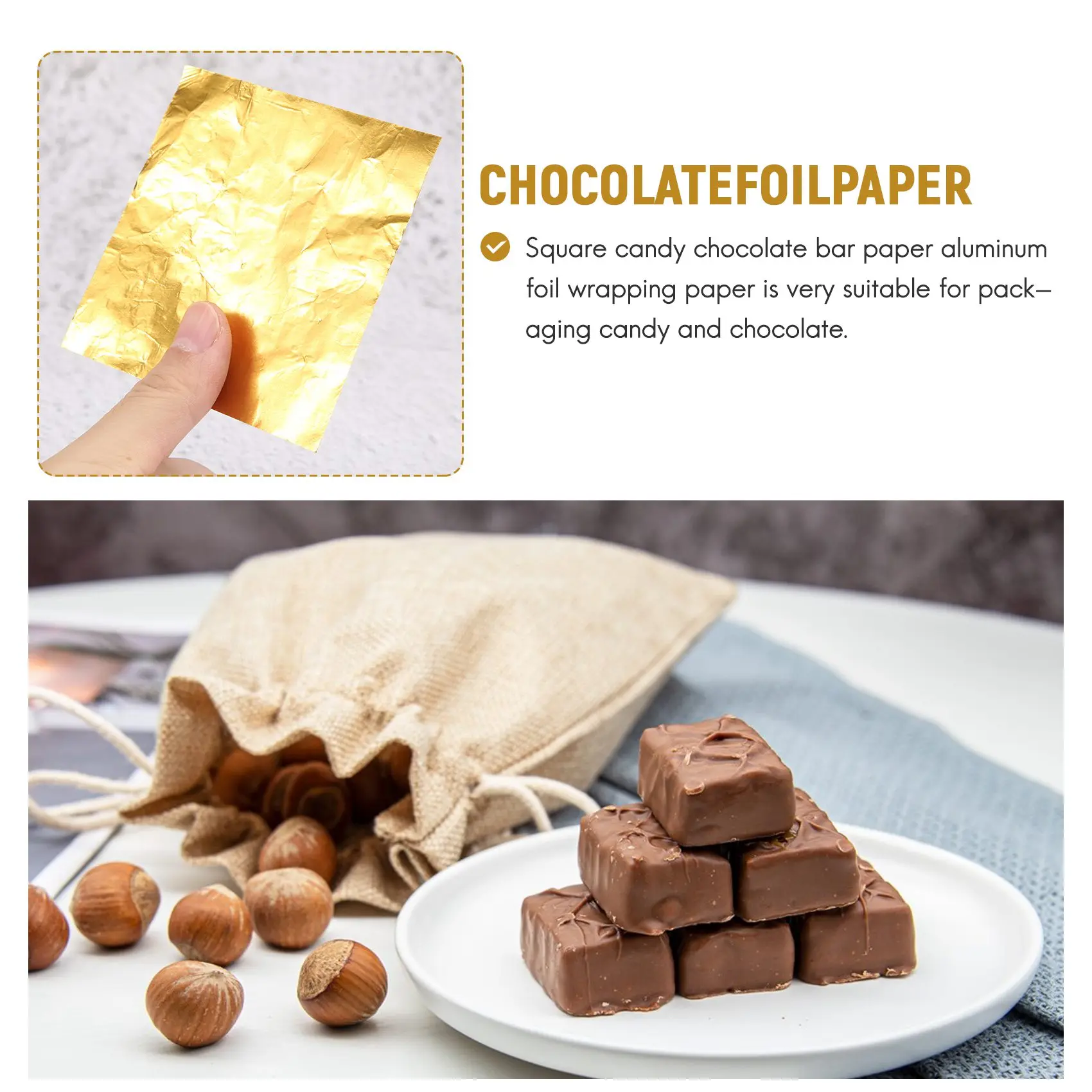 B-T 100pcs Square Sweets Candy Chocolate Lolly Paper Aluminum Foil Wrappers Gold