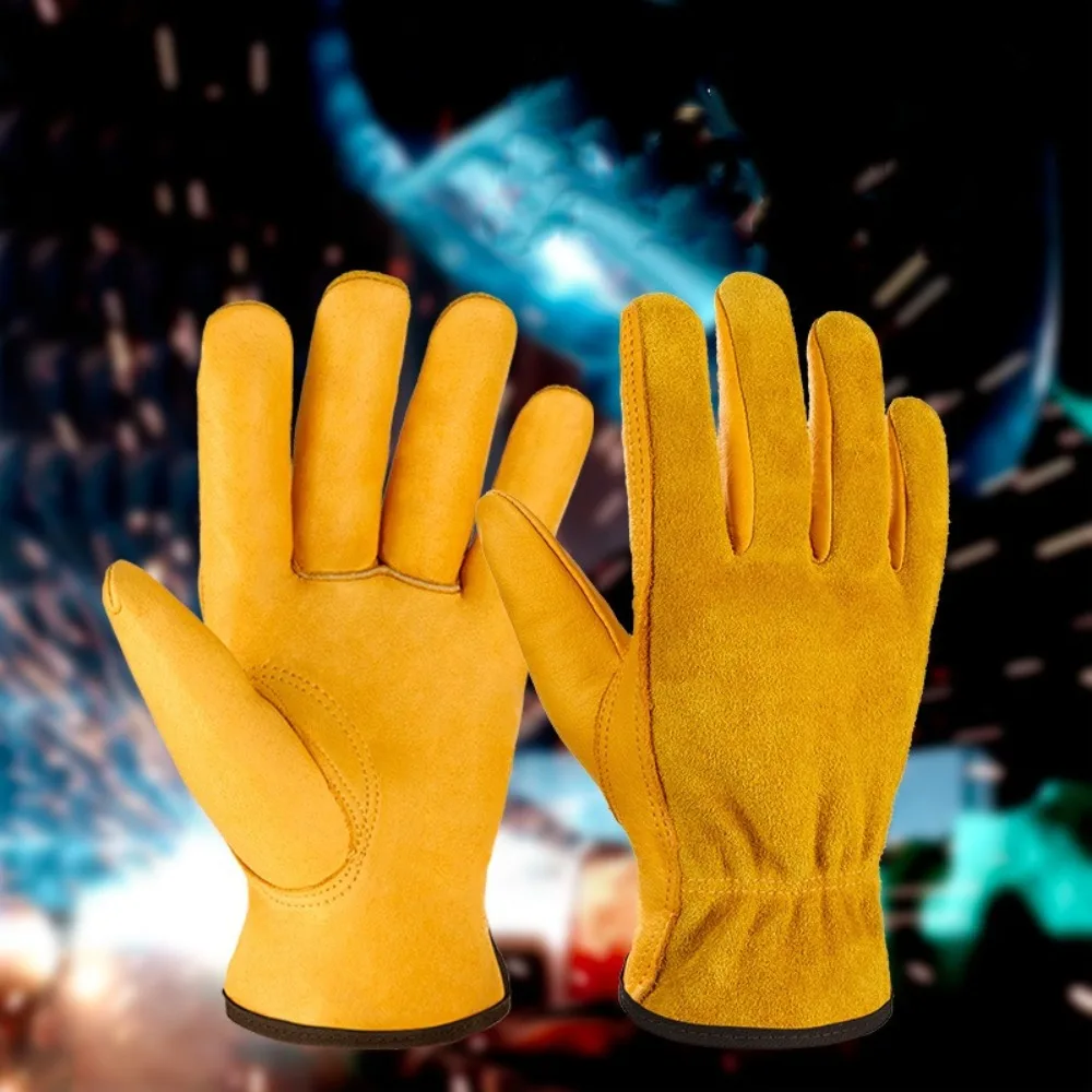 

Cowhide Leather Welding Gloves Heat Resistant Safety Gardening Gloves Flame Retardant Palm Reinforced Anti-cutting Glove