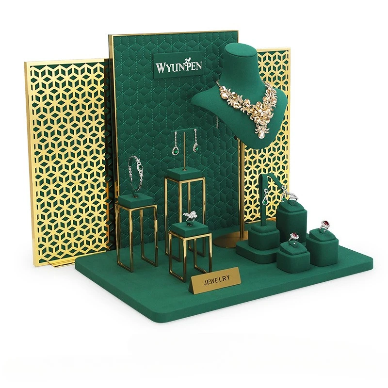 

Оконная витрина для ювелирных изделий, зеленые серьги из микрофибры, браслет, подставка для ювелирных изделий, металлический реквизит для окон