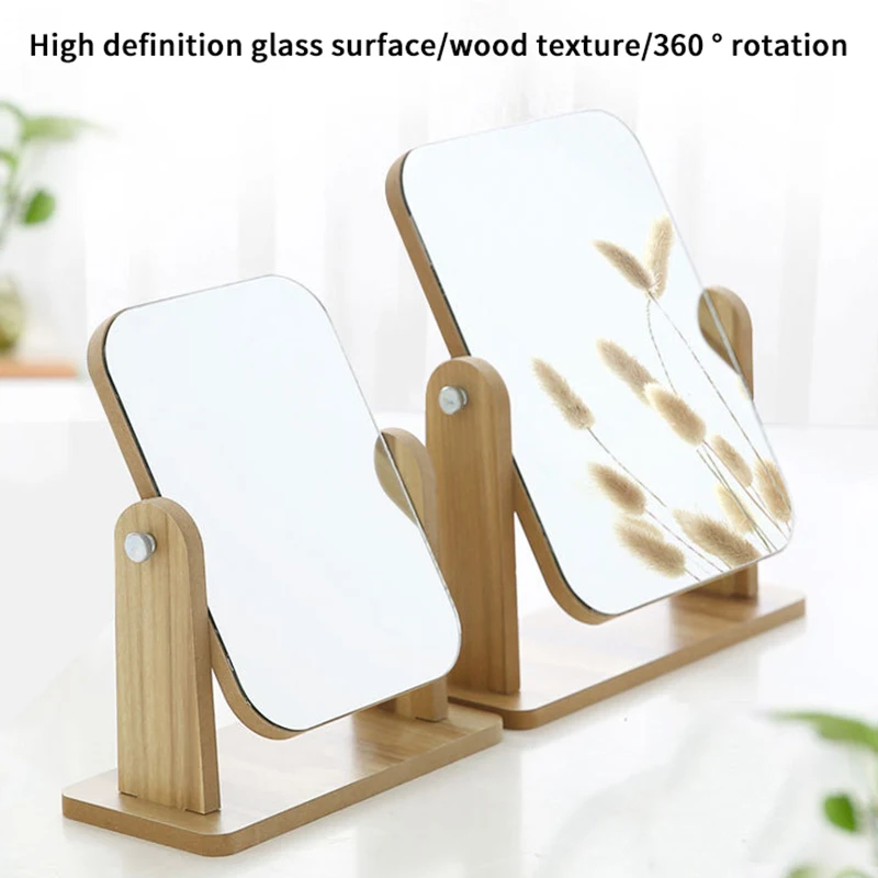 1Pc Desktop Adjustable Rotating Makeup Mirror Home Dresser Beauty Tools Dormitory Portable Wooden Desktop Mirror