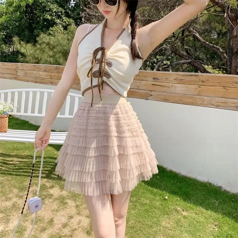 

Streetwear Y2k Ruffles Mini Skirts Women Sweet Kawaii High Waist Lace A Line Skirt Summer Korean Fashion Black Ball Gown Skirts