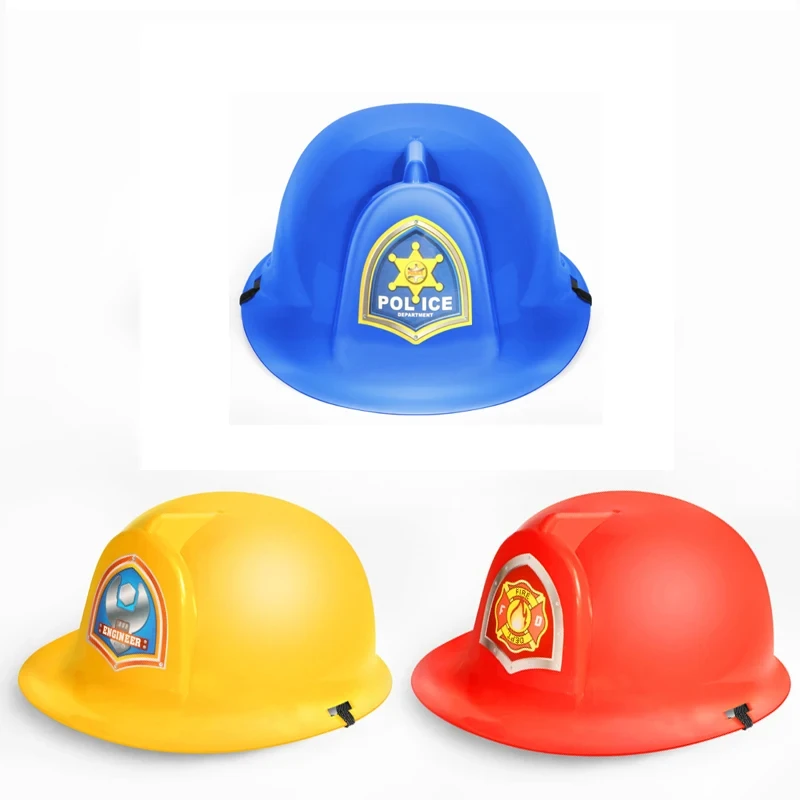 Kids Fireman Hat Children Halloween Cosplay Firefighter Plastic Helmet Boys Acting Props Party Role Play Police Engineer Caps