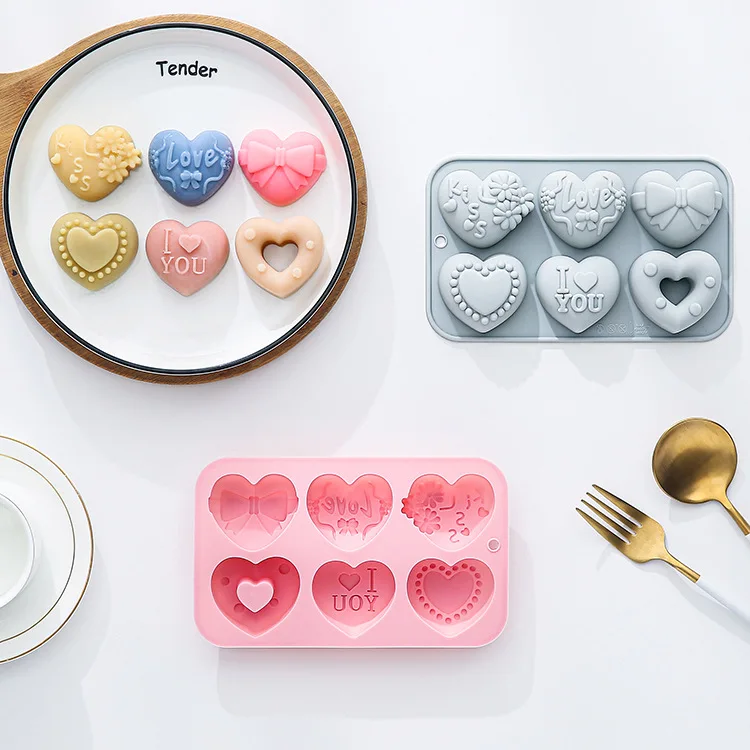 

6 Cavity Different Valentine's Day Love Shapes Silicone Mold Heart-shaped Ice Grid Epoxy Candy Chocolate Molds Cake Decoration