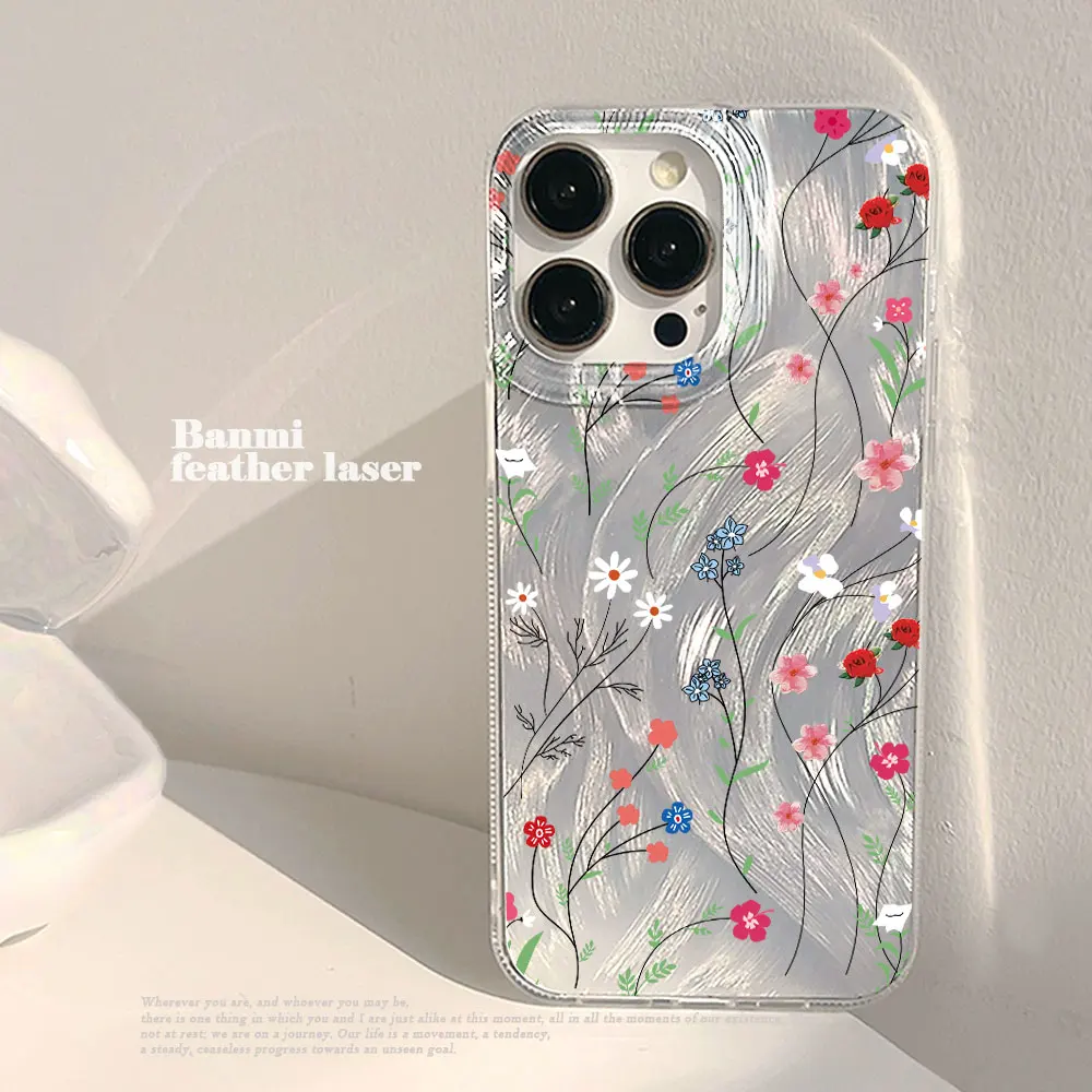 Minimalist Phone Case For Samsung Galaxy S26 S25 Ultra S24 S23 Plus S22 FE  A35 A36 A54 A55 A56 Feather Hard PC IMD Flower Cover