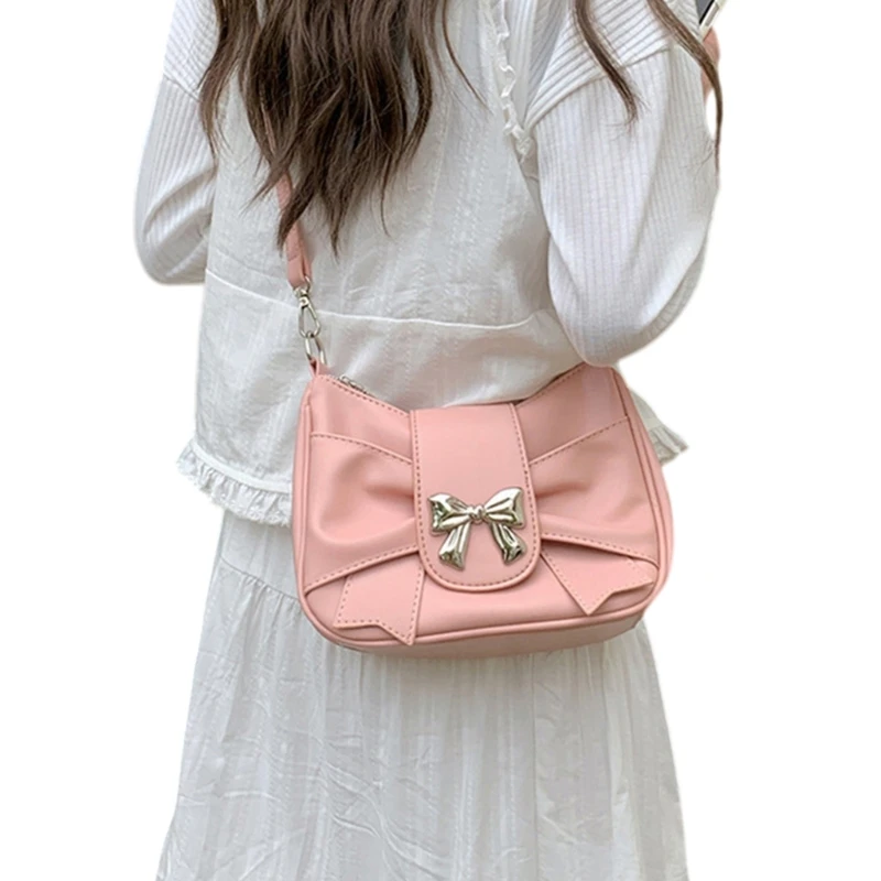 E74B Womens PU Leather Shoulder Bag Bowknot Crossbody Bag Small Messenger Bag Bow Handbag Shopping Dating Bag for Daily