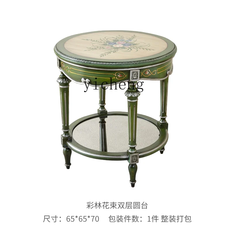 

American Corner Table Painted Light Luxury Solid Wood Small round Table Sofa Side Table