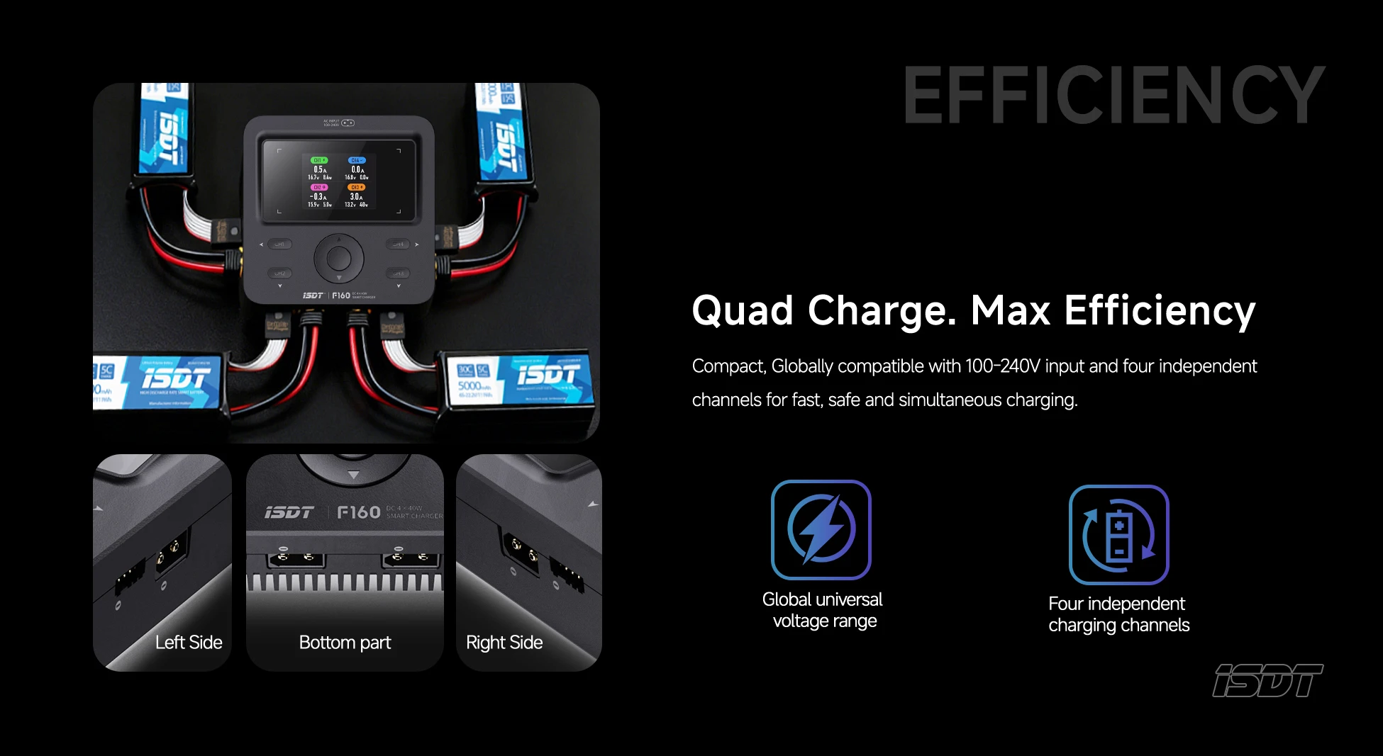 ISDT F160 AC / DC Quad Smart Charger for 1~4S LiFe Li-Ion LiPo LiHv ULiHv 4~12S NiCd/MH 2~7S Pb Battery Charge ,1pcs thumbnail 3