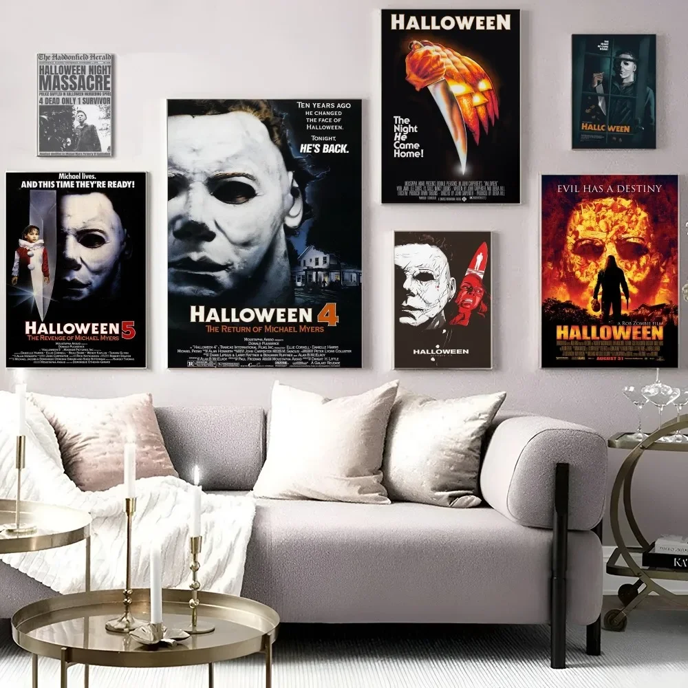 أفلام الرعب الأمريكية هالهلع ، شخصيات مايكل مايرز ، ملصقات كلاسيكية عتيقة ، فن حائط عالي الجودة ، ديكور ريترو