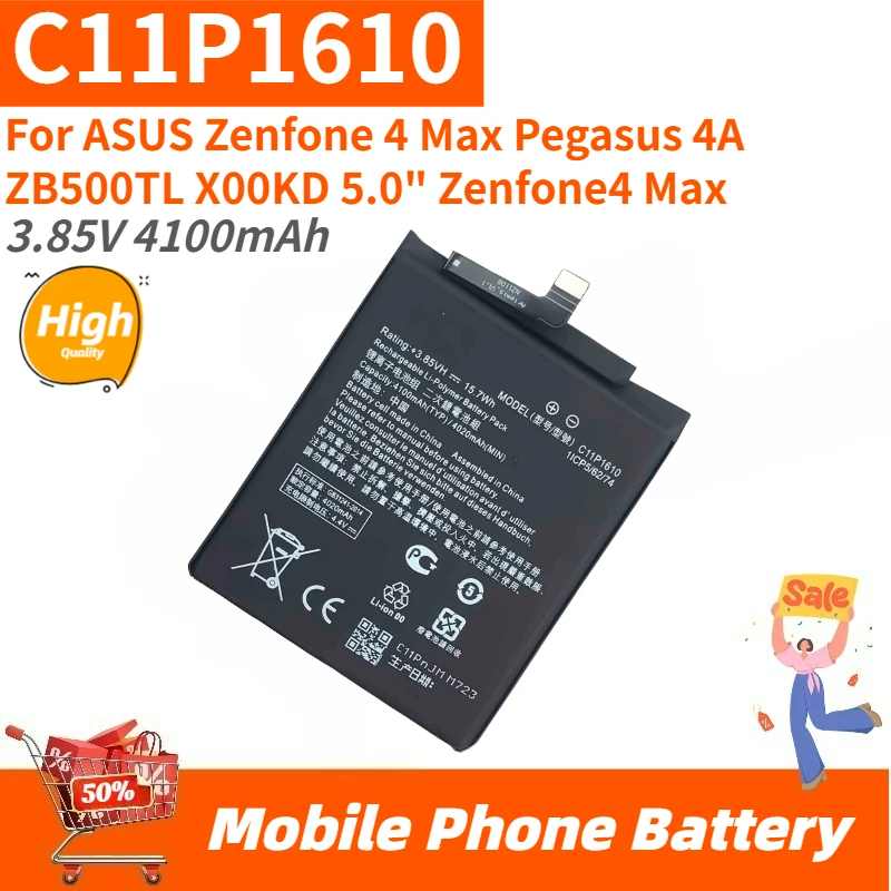 

High Quality C11P1610 Phone Battery 3.85V 4100mAh For ASUS Zenfone 4 Max Pegasus 4A ZB500TL X00KD 5.0" Zenfone4 Max Brand New