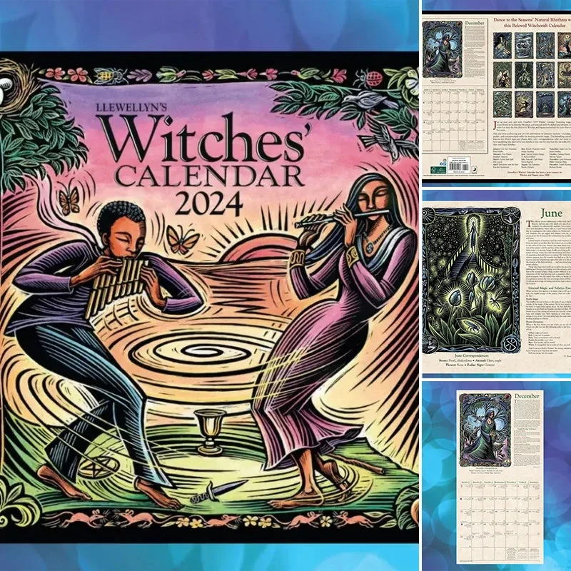 2024 Witches' Wall Calendar Fantasy Witch Calendar 12 Months Wall Calendar Retro Art Illustration Week Calendar Month Calendar