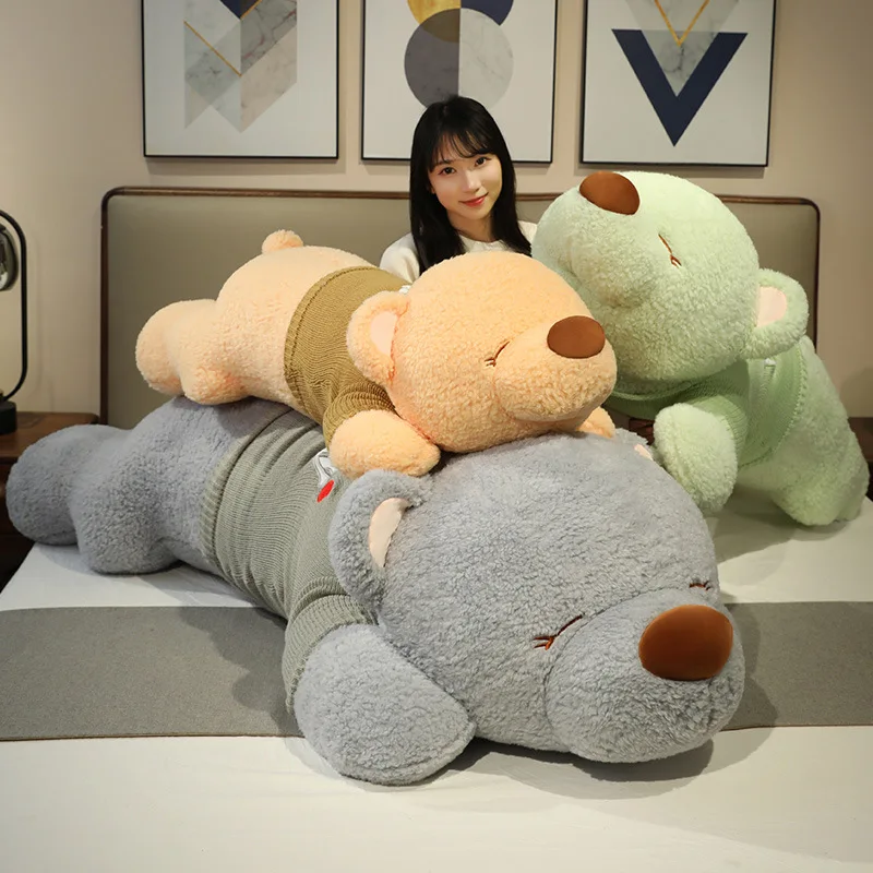 Giant Lying Bear Plush Toy Soft Fluffy Stuffed Bear Pillow Cushion Bedtime Hugging Pillow Girls Bedroom Sofa Decor Toy Gift