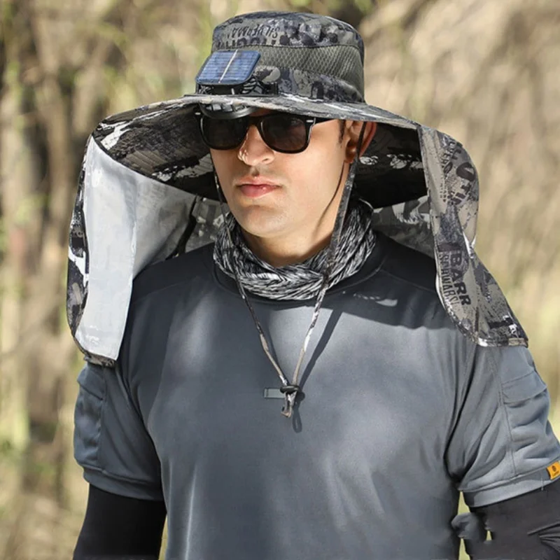 Solar Fan Hat Dual USB Rechargeable Fans UPF50+ Sun Protection Adjustable For Outdoor Fishing Hiking Gardening Travel Camping