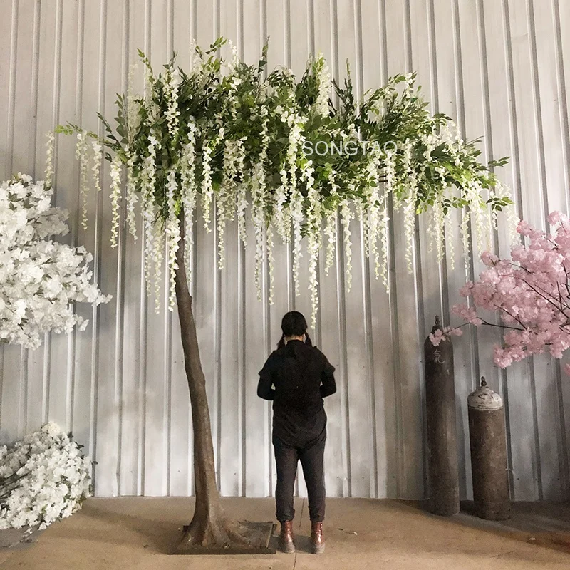 custom.songtao Hot Sale Customized Indoor Faux wisteria trees 8ft White Wisteria Tree  for garden outdoor decore