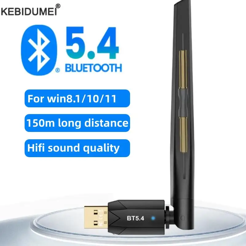 150M Bluetooth 5.4 Adapter USB Bluetooth Dongle Driver Free for Windows 11/10/8.1 Mouse Keyboard Audio Receiver Transmitter