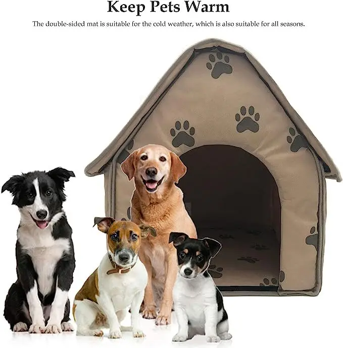 Pet House Portable Cat Dog Villa Footprint Pattern Cats Dogs Nest Foldable Small Medium Indoor Pets Bed Tent Puppy Kennel Shed