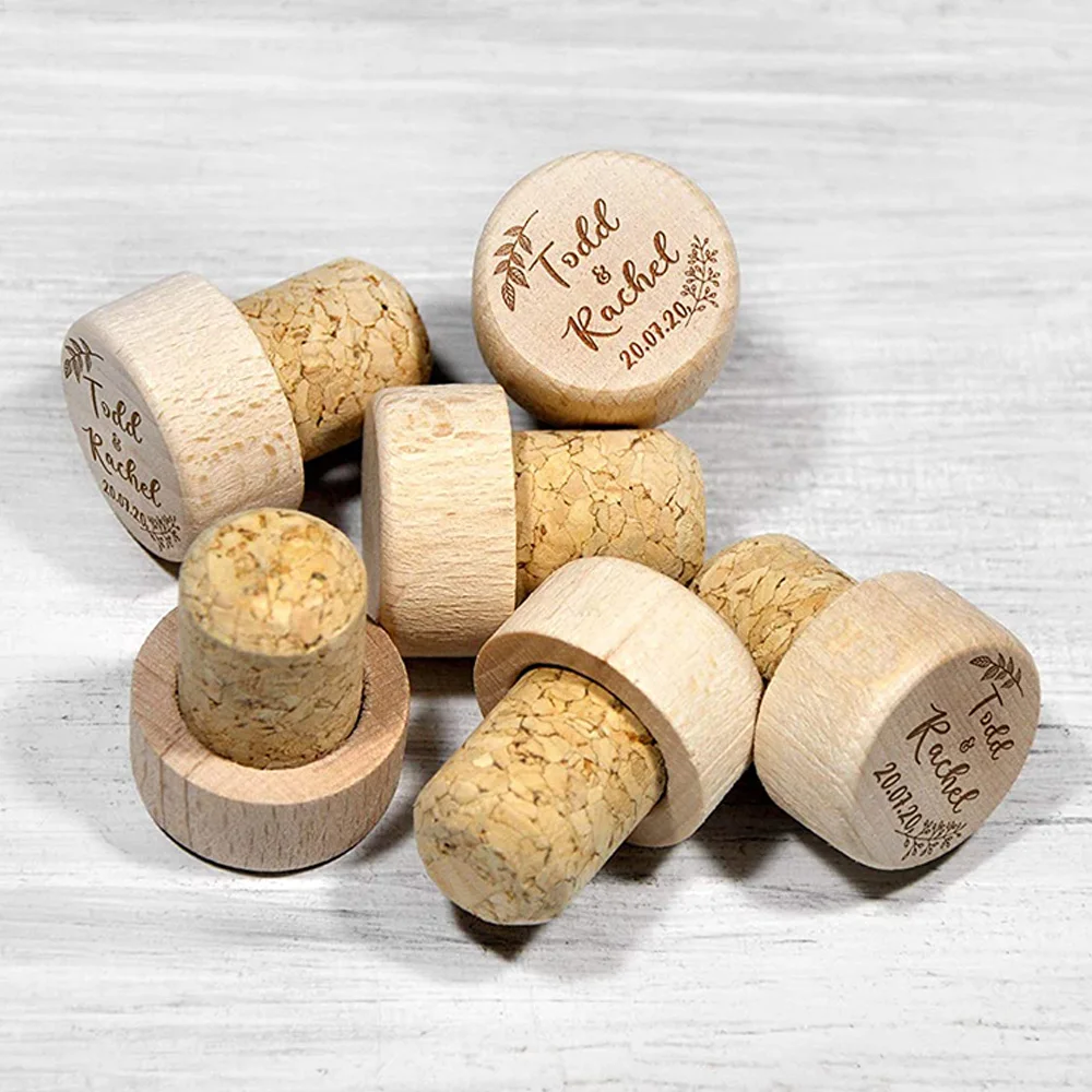 100 Custom Wine Cork Stoppers for Bottles Personalized Engraved Wine Wood Stopper Wedding Party Favor Guest Gift Bar Accessories