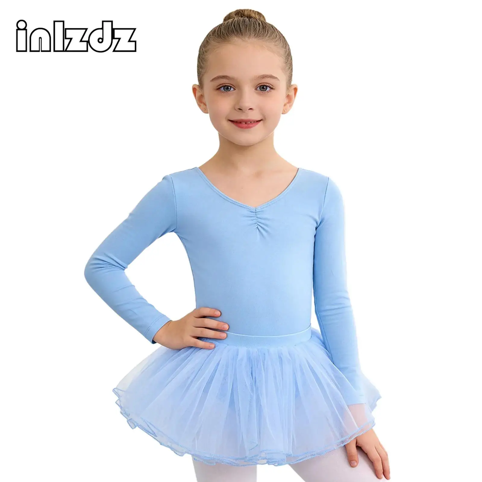 

Детский костюм для балета и гимнастики для девочек: леотард с длинным рукавом и юбкой-пачкой из фатина для классических танцев, тренировок и выступлений