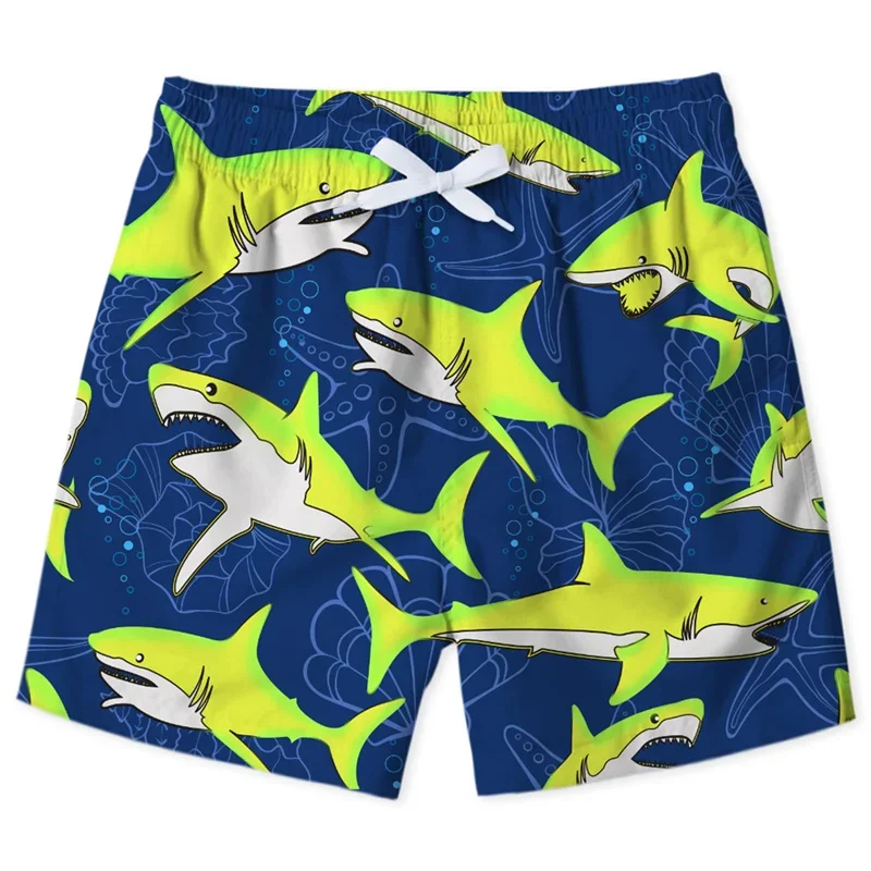 Cute Shark Dinosaur Beach Shorts For Men Kids 3d Print Cartoon Animal Swim Trunks Surfing Board Shorts Male Street Short Pants