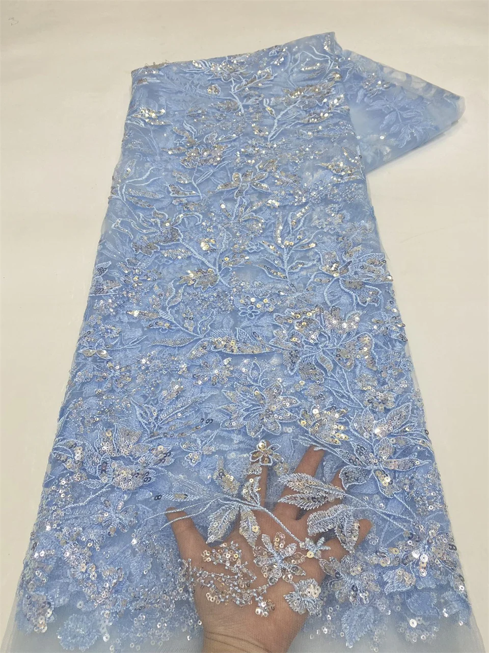 

African Sequins Lace Fabric French Embroidery High Quality Luxury Heavy Beaded Bridal Wedding Lace 5 Yards NXZ6325