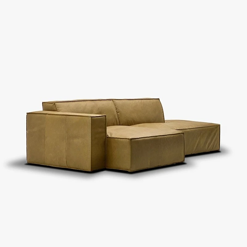 

Oil wax full cowhide tofu bread sofa, module combination minimalist Internet celebrity designer living room matte cloth sofa