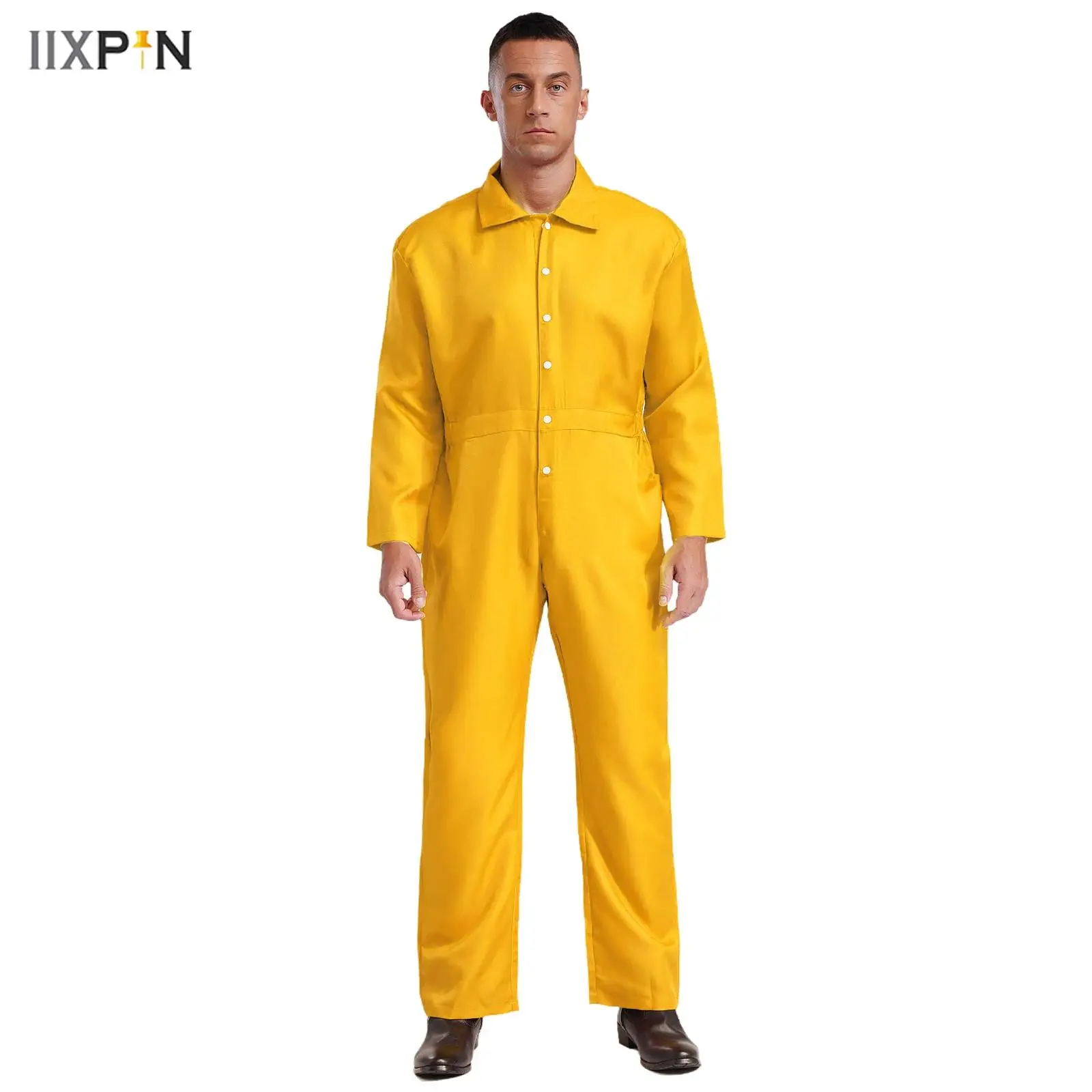 Mens Work Wear Resistant Overalls Bodysuit Turn-down Collar Long Sleeve Button-up Work Coveralls One Piece Jumpsuit Uniforms