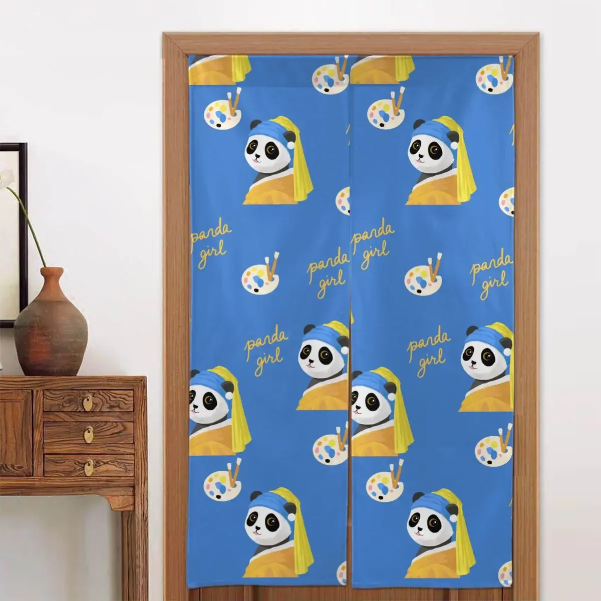 DIY Custom Door Two Identical Fabric Curtains Cute Panda Curtains Suitable For Home Offices Restaurants Dining Rooms Windows