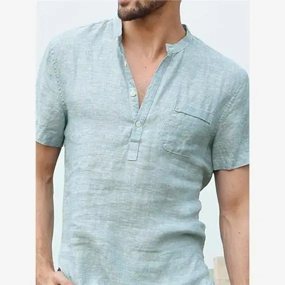 남성 캐주얼 스탠드 칼라 티셔츠 2024년 여름 신상 패셔너블 루즈핏 청소년 스포츠 씬 단색