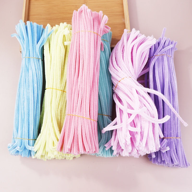 100PCS DIY Plush Chenille Sticks Kindergarten Educational Handmade Material Plush Strips Stem Pipe Cleaner Hand Materials