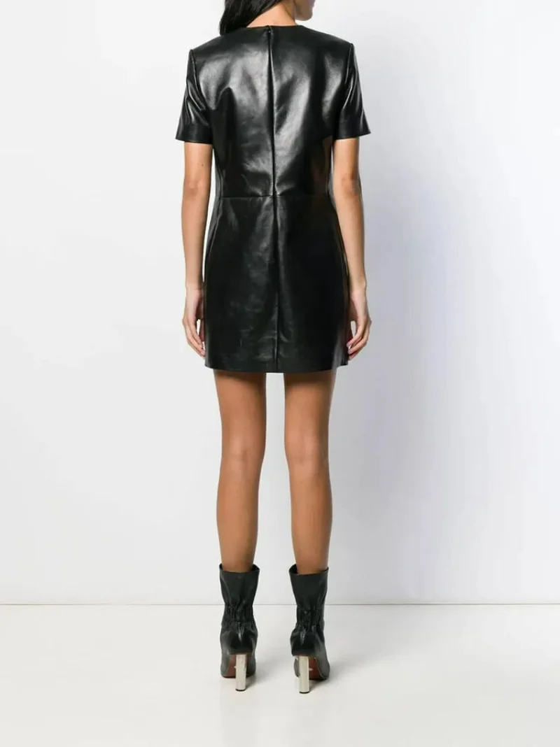 Leather Dress Women 100% Handmade Black Genuine Lambskin Leather Dress