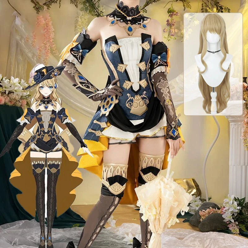 

Navia Cosplay Costume Wig Genshin Impact Dress Uniform Fontaine Spina Di Rosula Hat Clorinde Halloween Party for Women Role Play