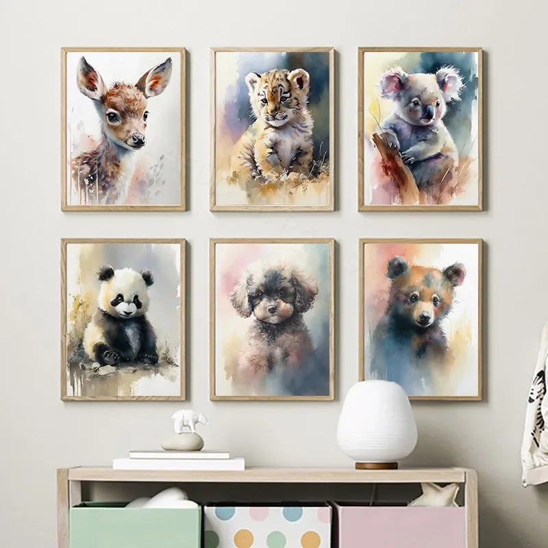 

Baby Animals Tiger Koala Bear Lion Deer Panda Cat Dog Wall Art Canvas Painting Posters And Prints Pictures For Kids Room Decor