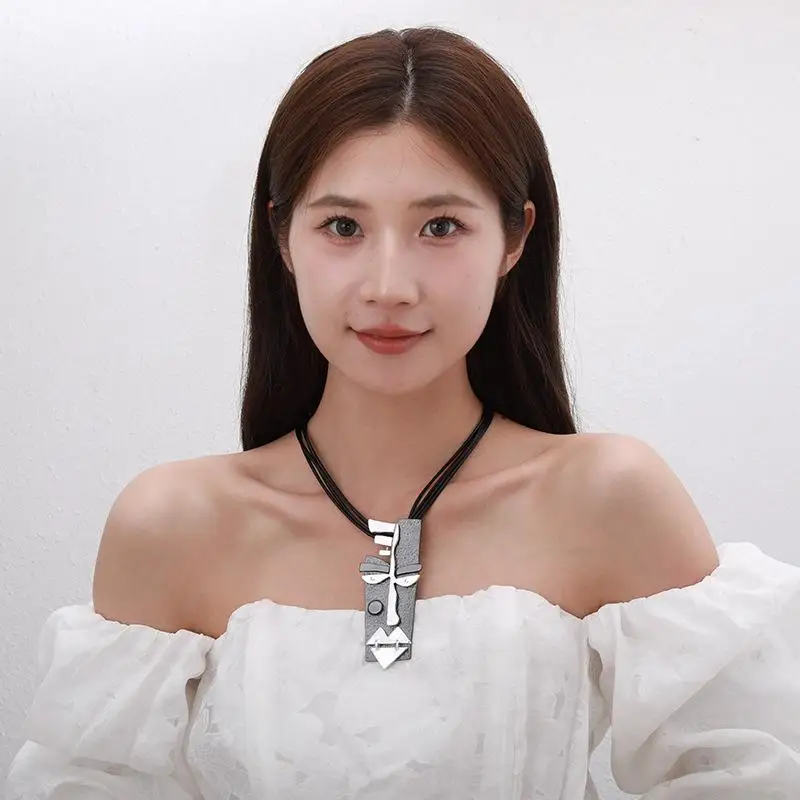 

Retro Black Mask Pendant Women Necklace, Bold Vintage Gothic Statement Piece;