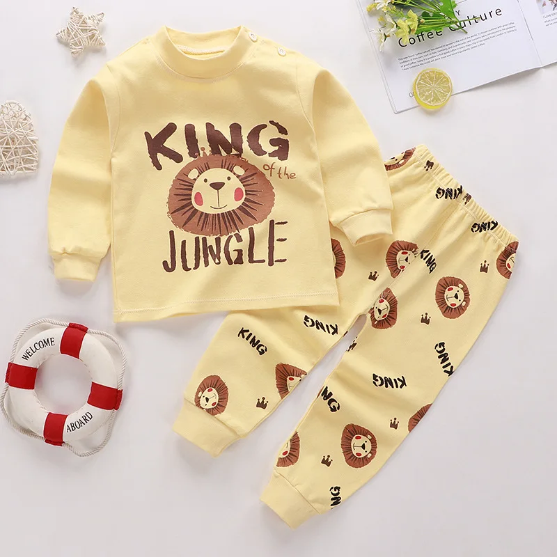 Spring Baby boy Baby girl Long-sleeved cartoon Korean Soft O-neck Home cotton Set baby clothes set