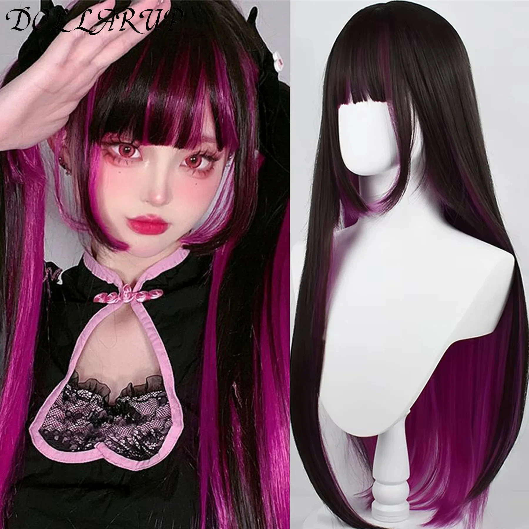 

JKL длинный прямой парик для косплея, женский костюм для вечеринки, черный, красный, Ombre, термостойкие парики из синтетических волос