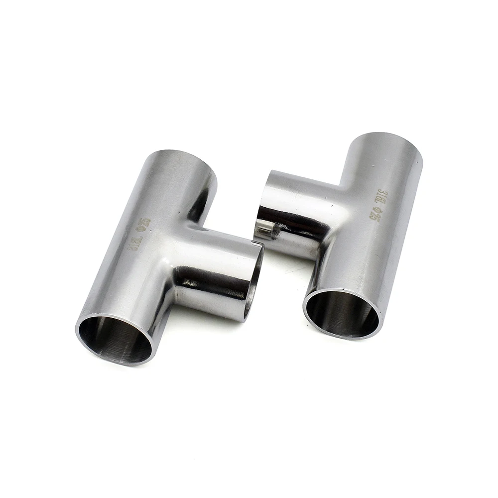 Guangluo 16/19/22/25/28/32/38/45/51mm-133mm Ss304 Sanitary Stainless Pipe Od Butt Weld Tee 3 Way Connector Type T Joint Homebrew