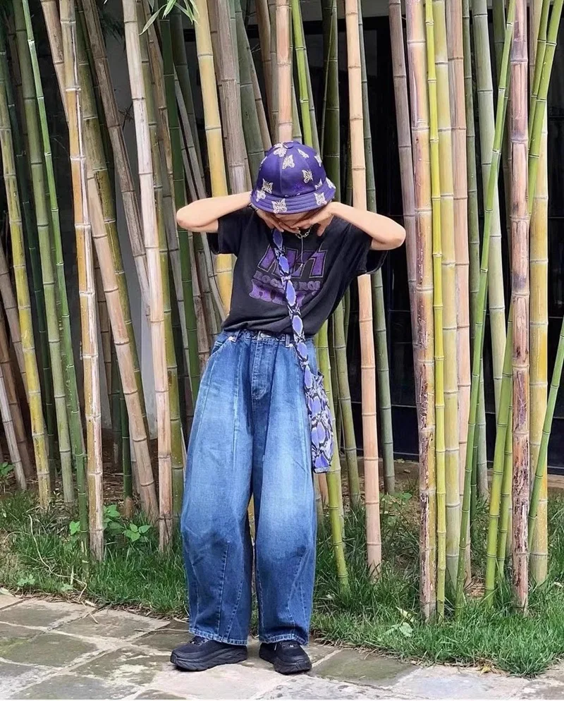 Needles ssz PANT JEAN DENIM Japanese-style trendy brand loose-fitting wide-leg pants washed denim pants for men 25ss