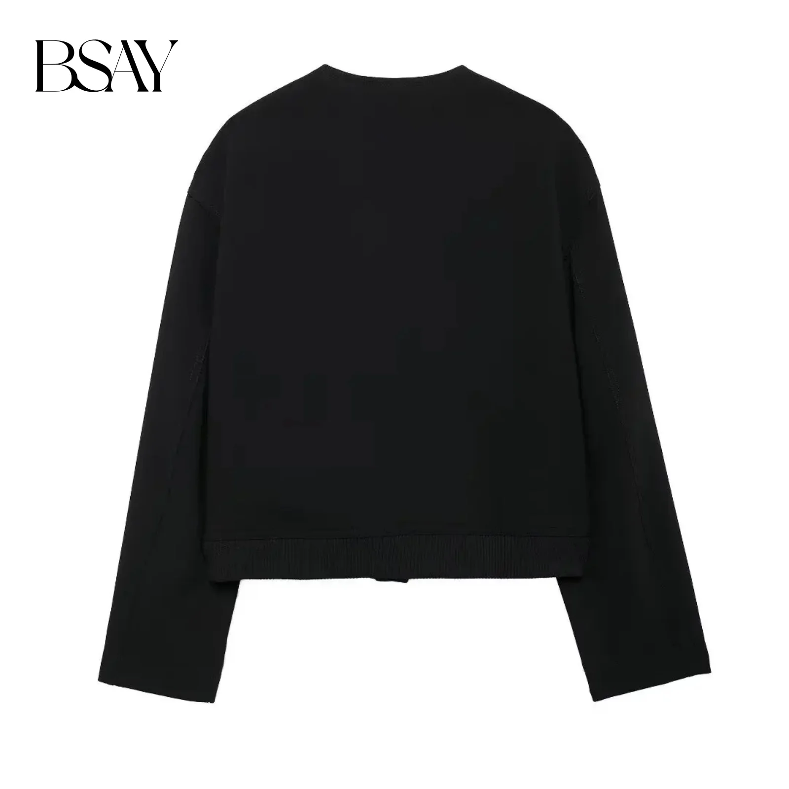 BSAY Women Fashion Autumn Flip Pocket Solid Pilot Jacket Long-sleeved Single Breasted Round Neck Short Coats Chic Female Tops