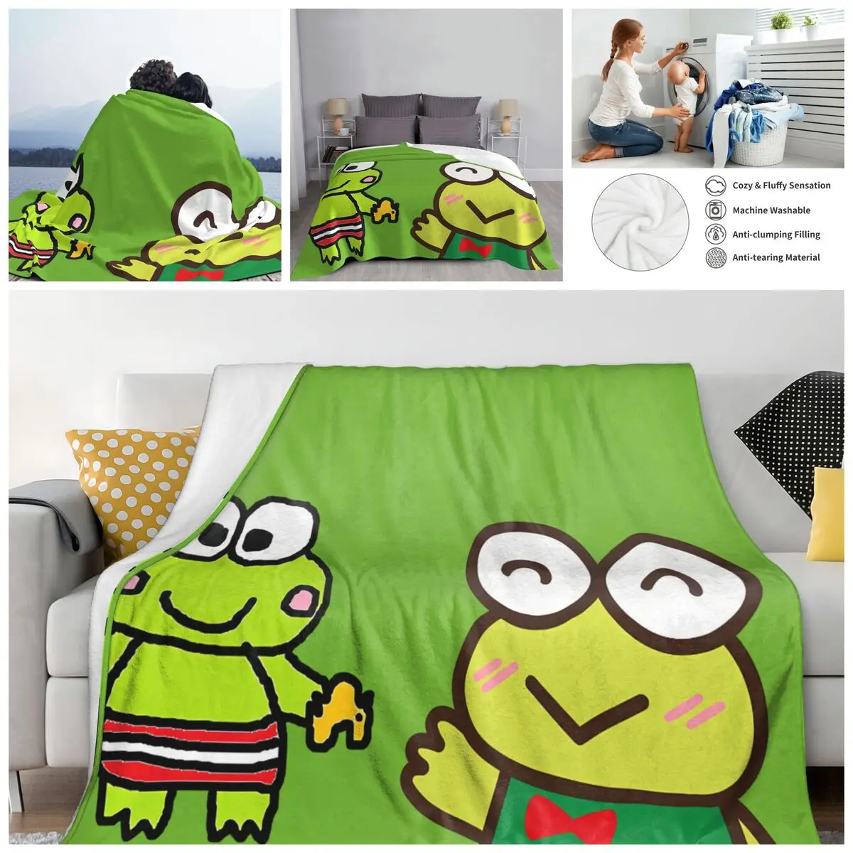 Sanrio Blanket kero kero keroppi Plush Autumn/Winter Breathable Super Warm Throw Blankets For bed Rug Piece