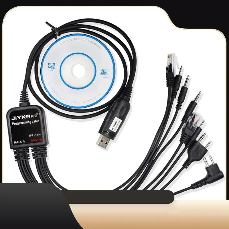 

USB-кабель для программирования 8 в 1, для Baofeng Kenwood AXU4100 Yaesu Icom, рация, радио, автомобильное радио, программное обеспечение для компакт-дисков-T44C