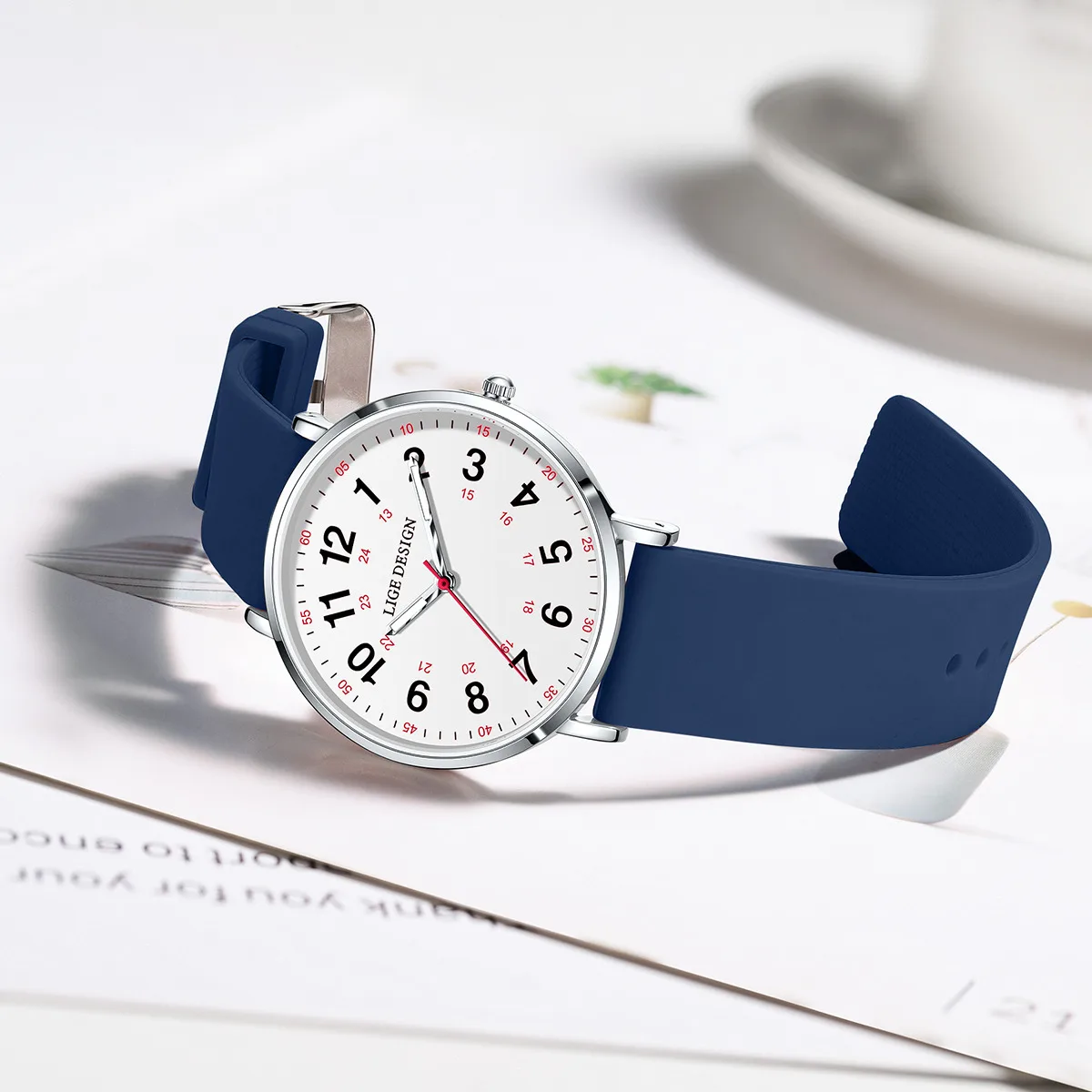 2025 LIGE 여성용 시계 우아하고 심플한 방수 12/24시간 다이얼 실리콘 스트랩 학생용 여성 시계 선물 Montre Femme