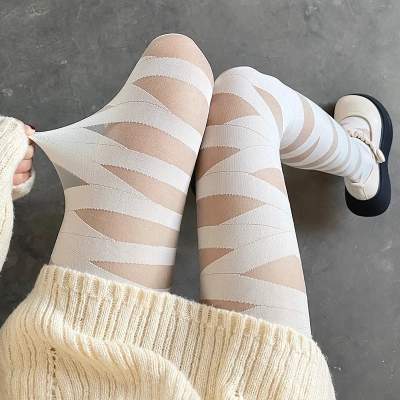 Stockings Women Bandage Silk Thigh Knee Socks Cross Strap Transparent White Black Stocks Gothic Punk Long Socks Women Hosiery