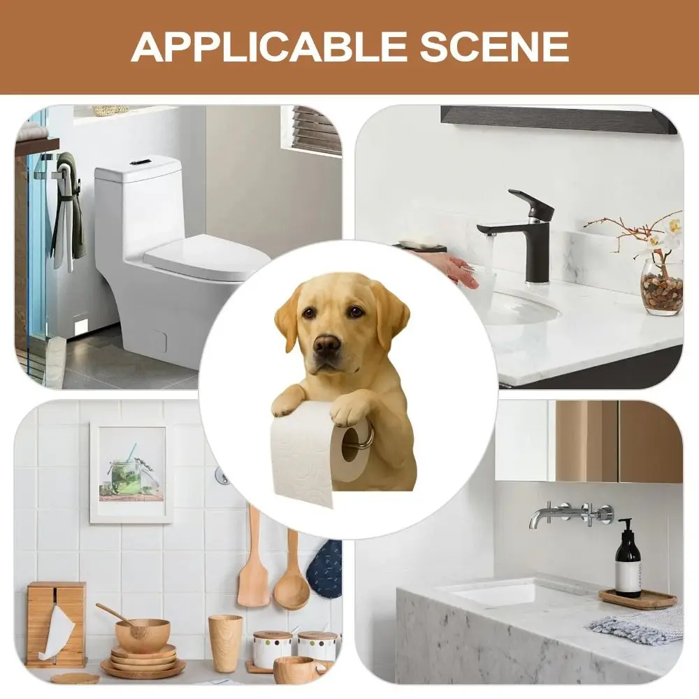 Resin Dog Toilet Paper Holder 3D Dog Shape Space Saving Roll Paper Organizer Multifunctional Easy Installation