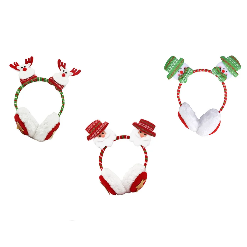 

3Pcs Xmas Earmuffs Hair Clasp Christmas Hairband Party Headwear Comfortable Hair Accessories Holiday Xmas Earmuffs
