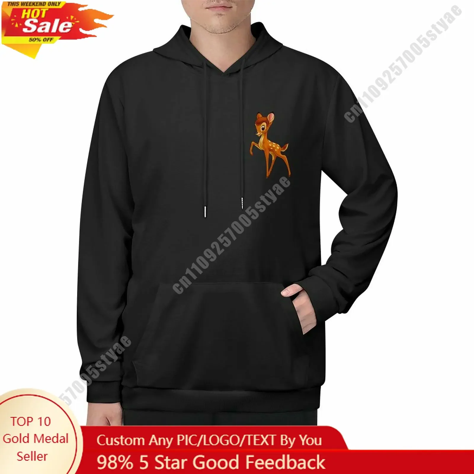 

Bambi Hoodie Custom Designed Disney Cartoon Your Photo Logo Double Sided Printing Adult Size Windproof Cold Resistant